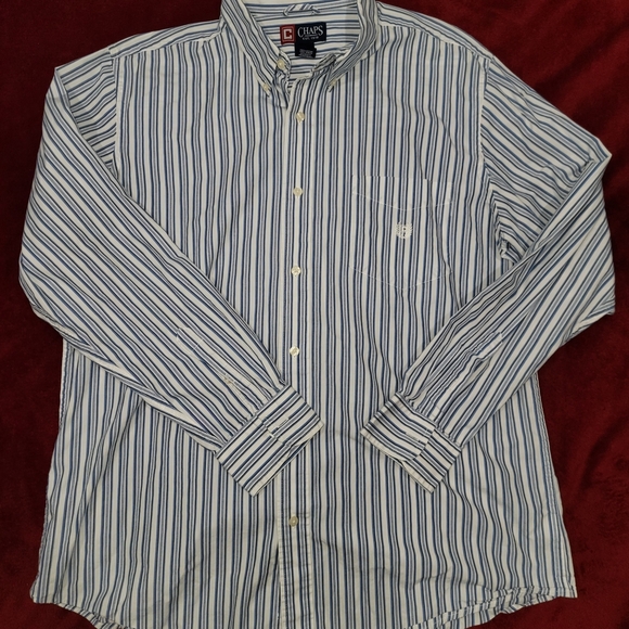 Chaps Blue and White Casual Button Down Shirt - Picture 1 of 4